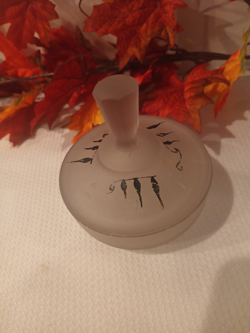 Frosted Glass Lidded Vintage Powder Jar